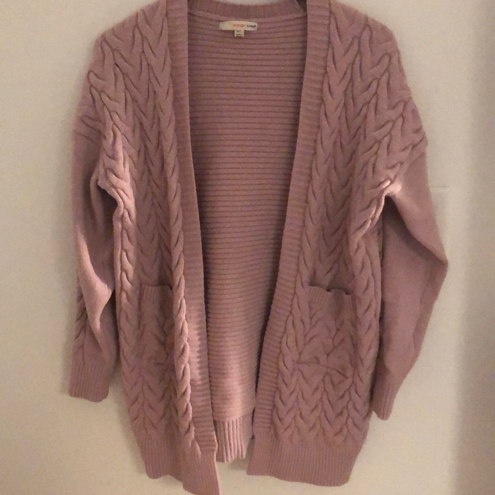 Dusty Rose M/L open front cardigan with cabling